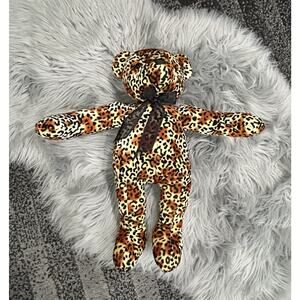Vintage King Plush Bear made of Leopard‎ Fabric Ear Tag 13"